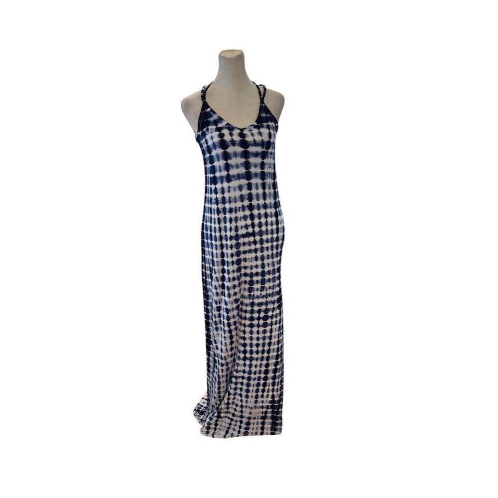 Chaser Women's XS Tie Dye Maxi Dress Blue Criss Cross Back